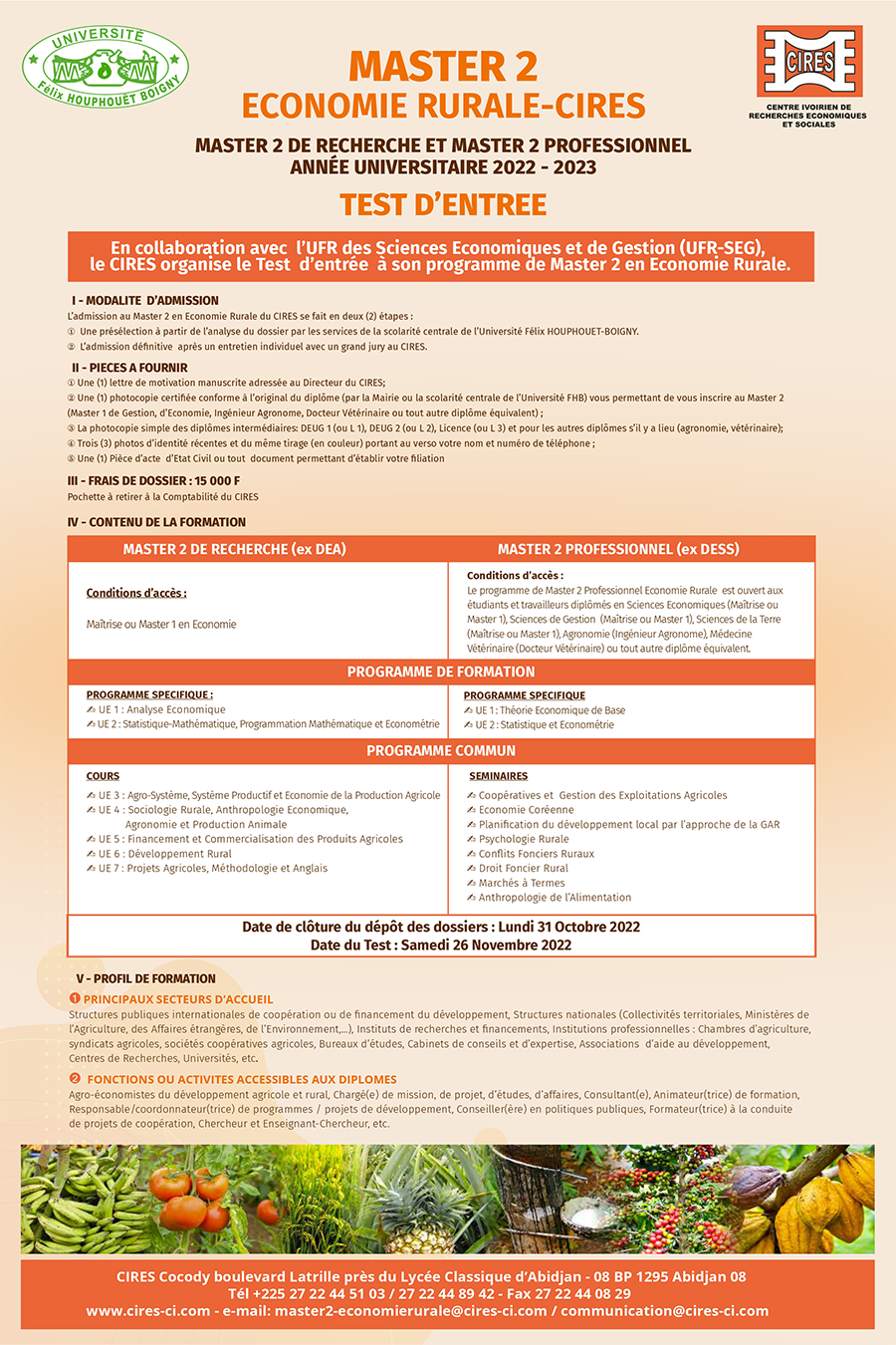 MASTER 2 ÉCONOMIE RURALE-CIRES